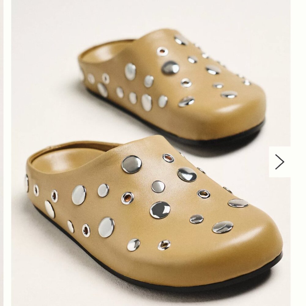Studded Tan Slip-On Mules